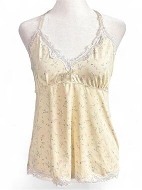 Laura Ashley Yellow Floral Lace Trim Camisole Tank Top Women’s Medium